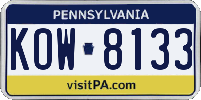 PA license plate KOW8133