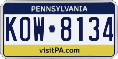 PA license plate KOW8134