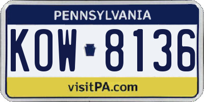 PA license plate KOW8136