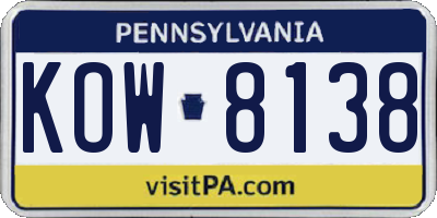 PA license plate KOW8138