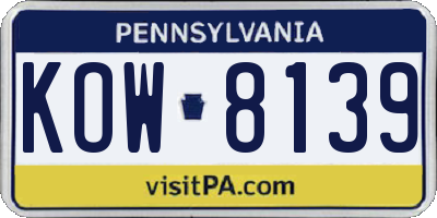 PA license plate KOW8139
