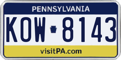 PA license plate KOW8143