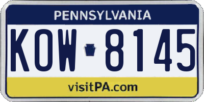 PA license plate KOW8145