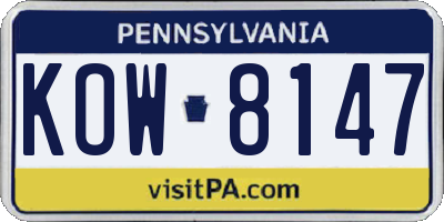 PA license plate KOW8147