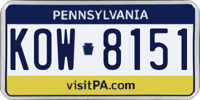 PA license plate KOW8151
