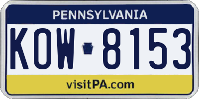 PA license plate KOW8153