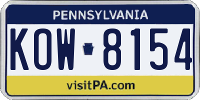 PA license plate KOW8154