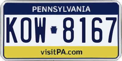 PA license plate KOW8167