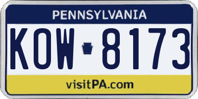 PA license plate KOW8173