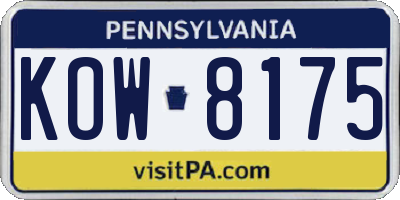 PA license plate KOW8175