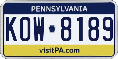 PA license plate KOW8189