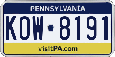 PA license plate KOW8191
