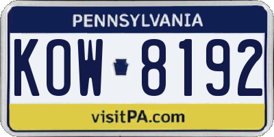 PA license plate KOW8192
