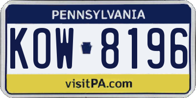 PA license plate KOW8196