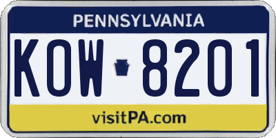 PA license plate KOW8201