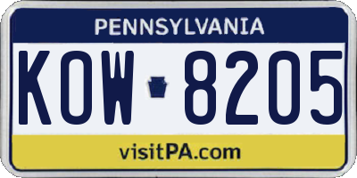 PA license plate KOW8205