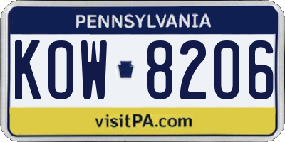 PA license plate KOW8206