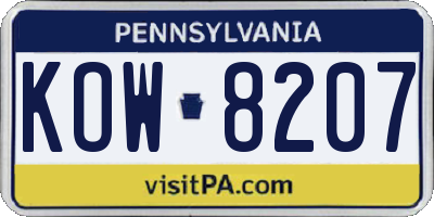 PA license plate KOW8207