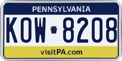 PA license plate KOW8208