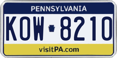 PA license plate KOW8210
