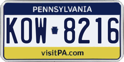 PA license plate KOW8216