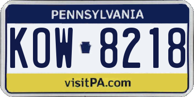 PA license plate KOW8218