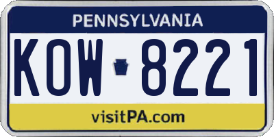 PA license plate KOW8221