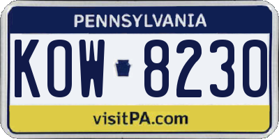 PA license plate KOW8230