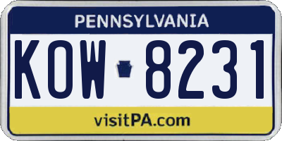 PA license plate KOW8231