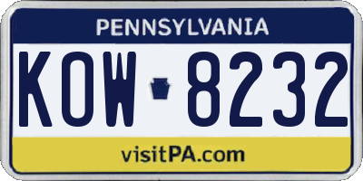 PA license plate KOW8232