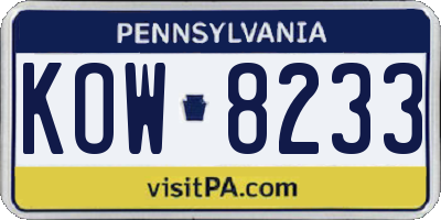 PA license plate KOW8233