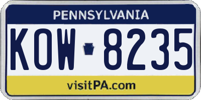 PA license plate KOW8235