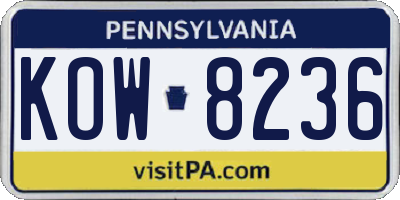 PA license plate KOW8236