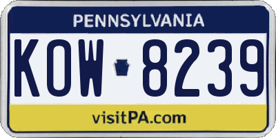 PA license plate KOW8239