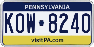 PA license plate KOW8240