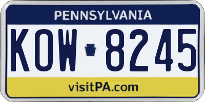 PA license plate KOW8245
