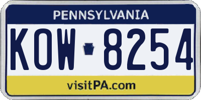PA license plate KOW8254
