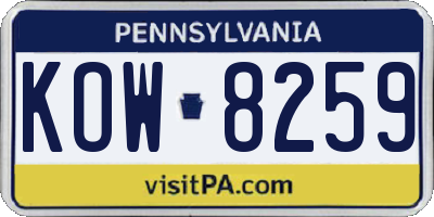PA license plate KOW8259