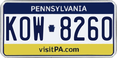 PA license plate KOW8260