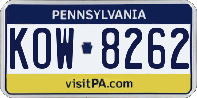 PA license plate KOW8262