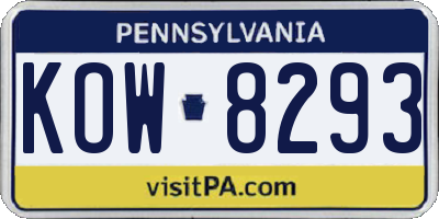 PA license plate KOW8293