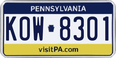 PA license plate KOW8301