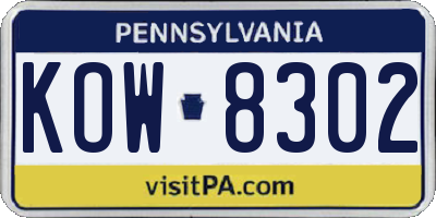 PA license plate KOW8302