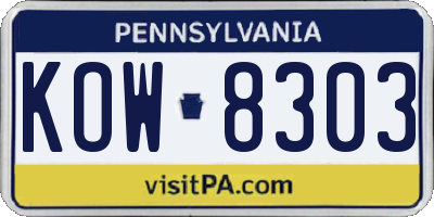 PA license plate KOW8303