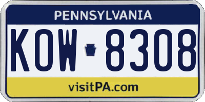PA license plate KOW8308