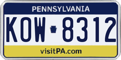 PA license plate KOW8312