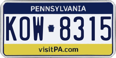 PA license plate KOW8315