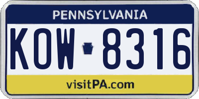 PA license plate KOW8316
