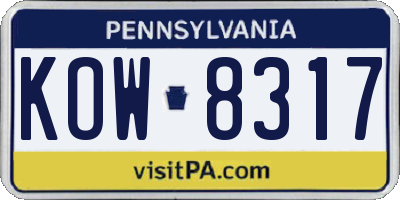 PA license plate KOW8317