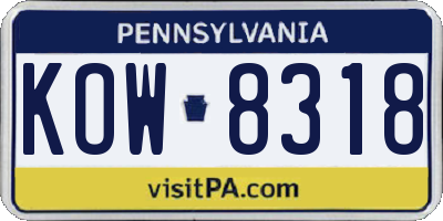 PA license plate KOW8318